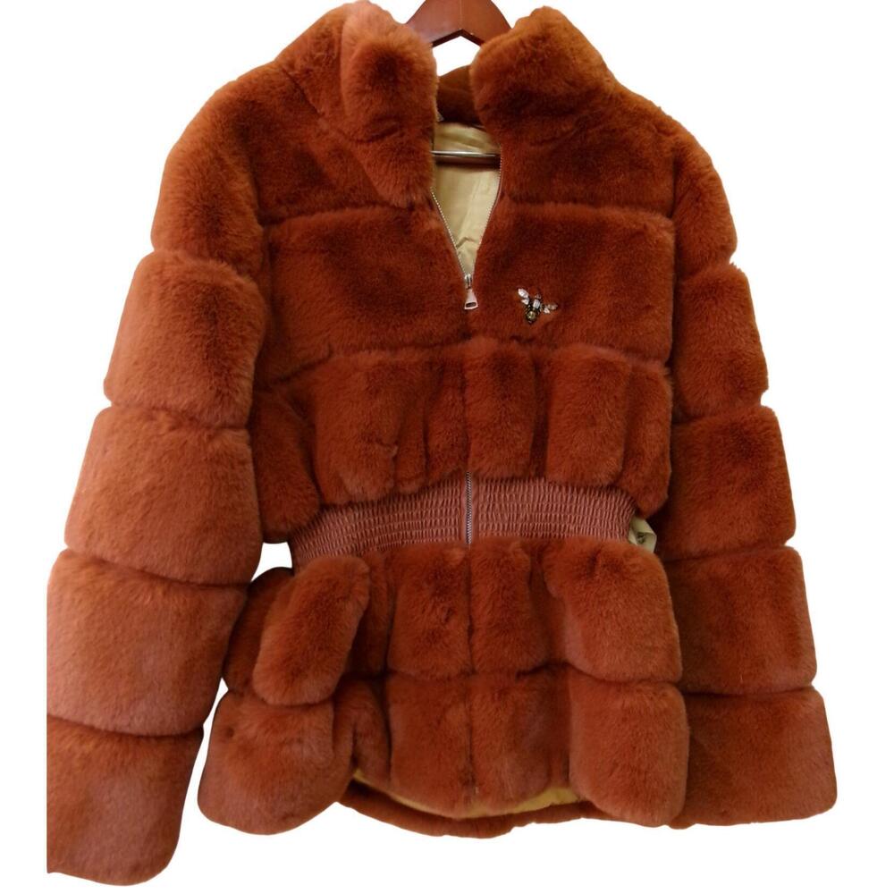 NEW ARATTA women julia faux fur coat in reddish brown